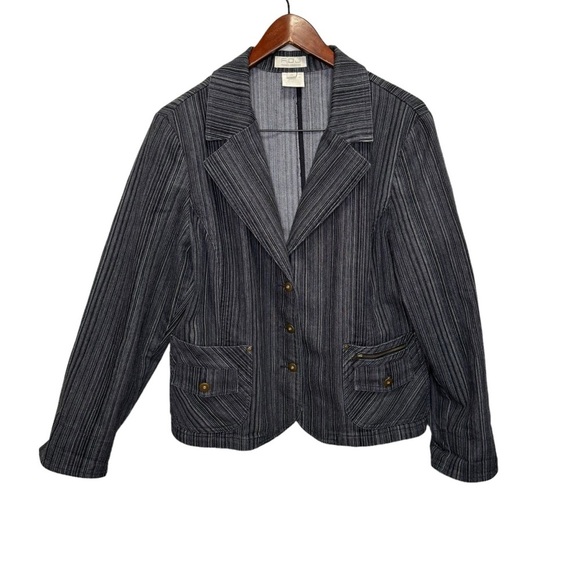 Vintage French Dressing Blue Pinstripe Cotton Suit Size 16 Casual - Picture 6 of 13